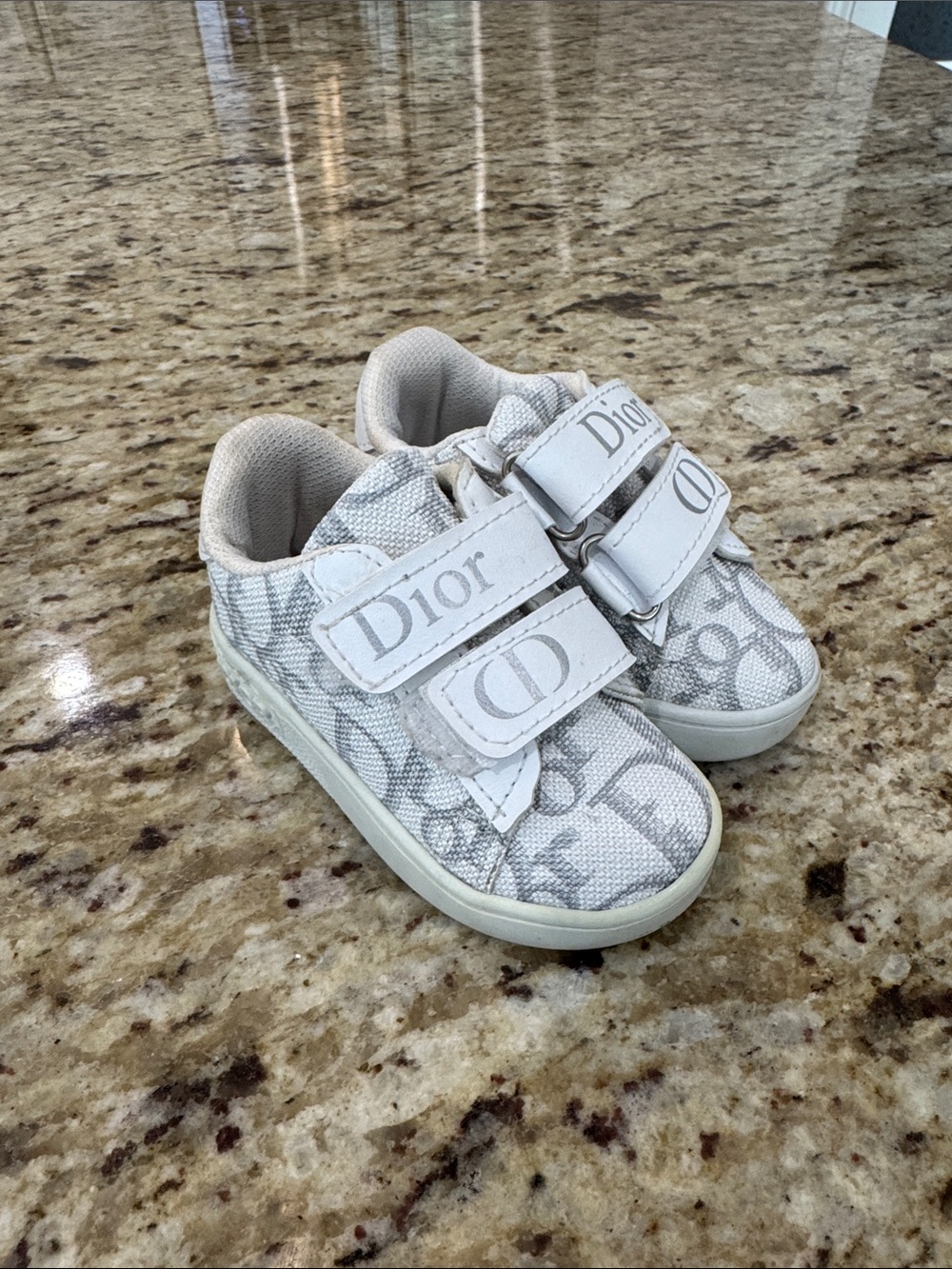 Dior Kids Gray Monogram Velcro Sneakers